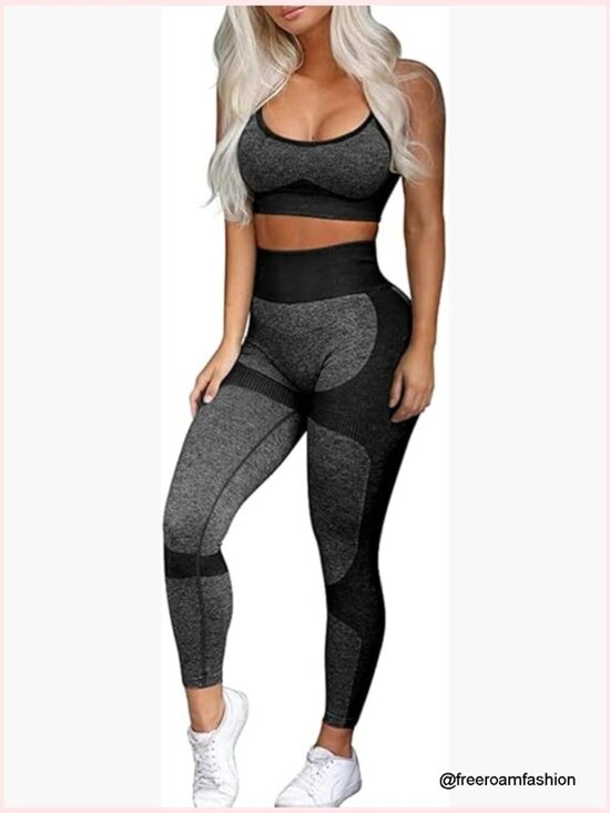 Tops - Seamless Yoga Leggings and Sports Bra 2 Piece Set Workout Outfit Activewear